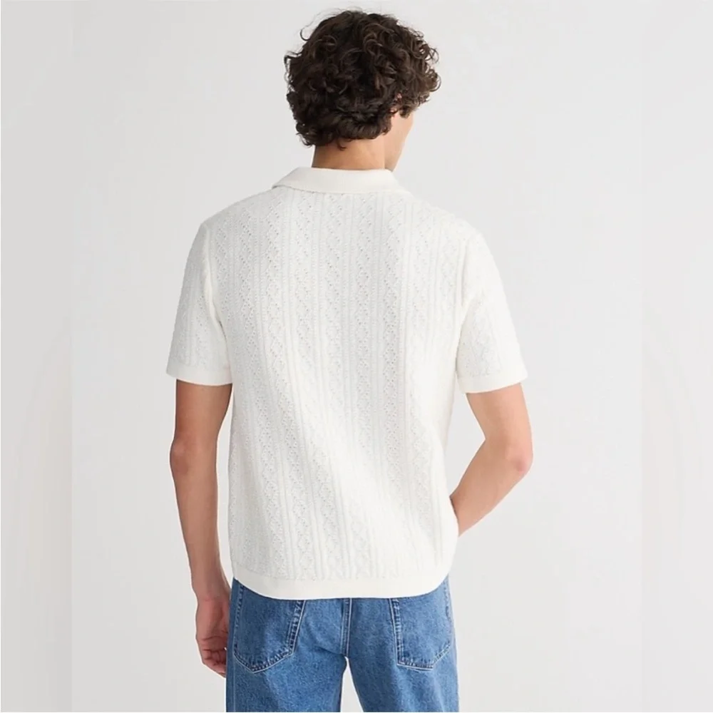 J. Crew Men’s Small Short Sleeve Heritage Pointelle Stitch Sweater Polo NEW